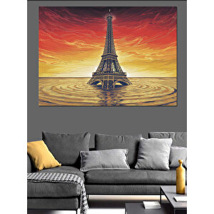 Turuncu Gökyüzü Ve Eyfel Kulesi Dekoratif Kanvas - Mdf Ahşap Tablo