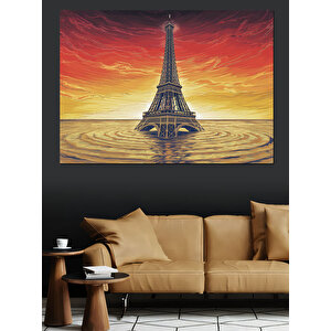 Turuncu Gökyüzü Ve Eyfel Kulesi Dekoratif Kanvas - Mdf Ahşap Tablo