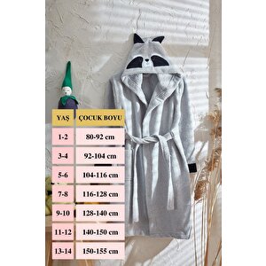 %100 Pamuk Bebek Çocuk Bornozu Kapüşonlu Nakışlı Hayvan Figürlü Bornoz 9-10 Yaş
