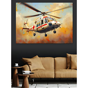 Kurtarma Helikopteri Gökyüzü Manzarası Dekoratif Kanvas - Mdf Ahşap Tablo