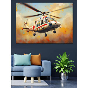 Kurtarma Helikopteri Gökyüzü Manzarası Dekoratif Kanvas - Mdf Ahşap Tablo