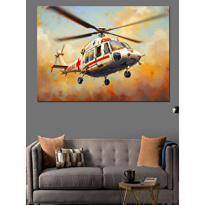 Kurtarma Helikopteri Gökyüzü Manzarası Dekoratif Kanvas - Mdf Ahşap Tablo 35x50 cm