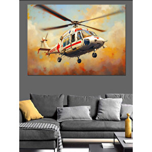 Kurtarma Helikopteri Gökyüzü Manzarası Dekoratif Kanvas - Mdf Ahşap Tablo 35x50 cm