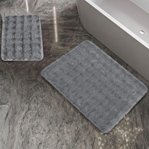 Home Pia 2 Li Peluş Banyo Paspası-gri