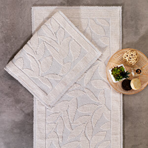 Home Leaf 2 Li Banyo Paspası-ekru
