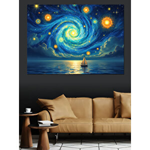 Girdaplı Gökyüzü Ve Yelkenli Dekoratif Kanvas - Mdf Ahşap Tablo