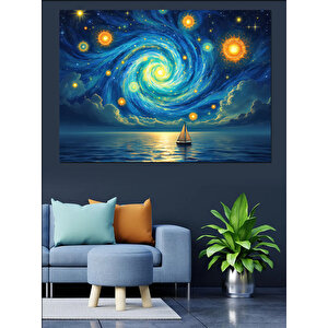 Girdaplı Gökyüzü Ve Yelkenli Dekoratif Kanvas - Mdf Ahşap Tablo