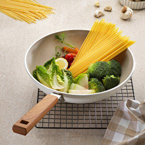 Ceramoni Seramik Wok Tava 28 Cm-krem