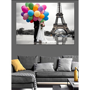 Eyfel Kulesi Balonlu Çocuk Dekoratif Kanvas - Mdf Ahşap Tablo 70x100 cm