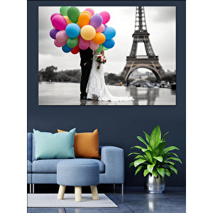 Eyfel Kulesi Balonlu Çocuk Dekoratif Kanvas - Mdf Ahşap Tablo 70x100 cm