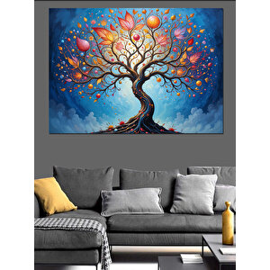 Renkli Balonlu Masalsı Ağaç Dekoratif Kanvas - Mdf Ahşap Tablo 70x100 cm
