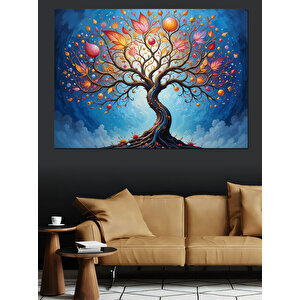 Renkli Balonlu Masalsı Ağaç Dekoratif Kanvas - Mdf Ahşap Tablo 70x100 cm