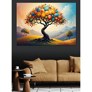 Renkli Balonlu Ağaç Manzarası Dekoratif Kanvas - Mdf Ahşap Tablo