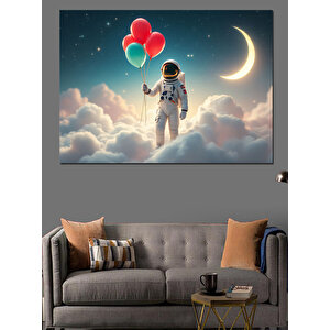 Balonlu Uzay Astronotu Dekoratif Kanvas - Mdf Ahşap Tablo
