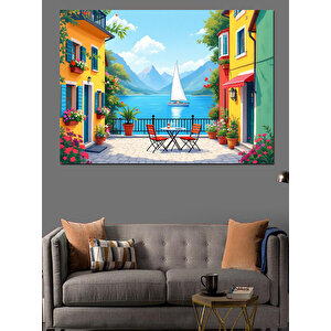 Mavi Deniz Balkon Manzarası Dekoratif Kanvas - Mdf Ahşap Tablo 35x50 cm