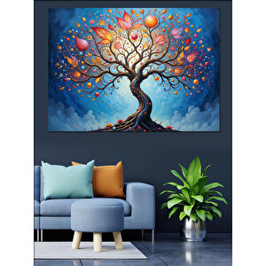 Renkli Balonlu Masalsı Ağaç Dekoratif Kanvas - Mdf Ahşap Tablo 25x35 cm
