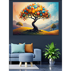 Renkli Balonlu Ağaç Manzarası Dekoratif Kanvas - Mdf Ahşap Tablo 100x140 cm