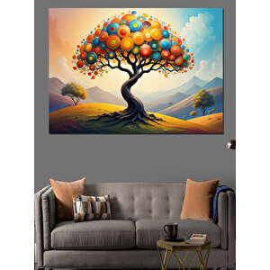 Renkli Balonlu Ağaç Manzarası Dekoratif Kanvas - Mdf Ahşap Tablo 100x140 cm