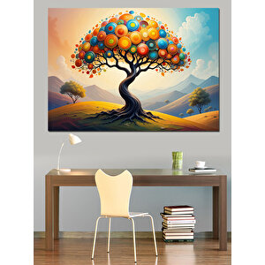 Renkli Balonlu Ağaç Manzarası Dekoratif Kanvas - Mdf Ahşap Tablo 100x140 cm