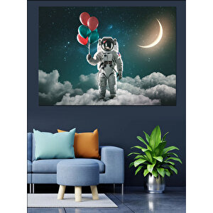 Astronot Ve Balonlar Dekoratif Kanvas - Mdf Ahşap Tablo 70x100 cm