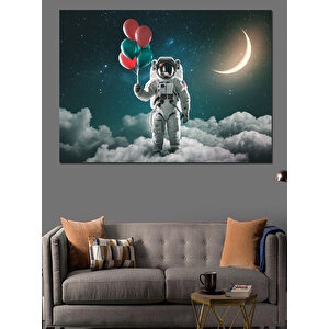 Astronot Ve Balonlar Dekoratif Kanvas - Mdf Ahşap Tablo 70x100 cm