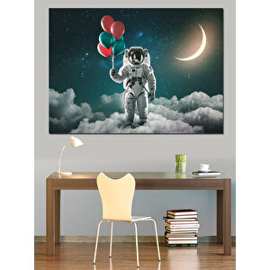 Astronot Ve Balonlar Dekoratif Kanvas - Mdf Ahşap Tablo 70x100 cm