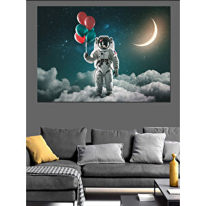 Astronot Ve Balonlar Dekoratif Kanvas - Mdf Ahşap Tablo