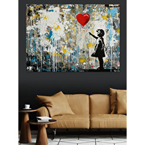 Balonlu Kız Duvar Resmi Dekoratif Kanvas - Mdf Ahşap Tablo 70x100 cm