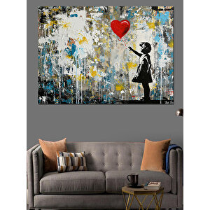 Balonlu Kız Duvar Resmi Dekoratif Kanvas - Mdf Ahşap Tablo 70x100 cm