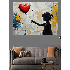 Balonlu Kız Sokak Sanatı Dekoratif Kanvas - Mdf Ahşap Tablo 70x100 cm