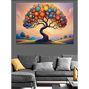 Balonlu Masalsı Renkli Ağaç Dekoratif Kanvas - Mdf Ahşap Tablo