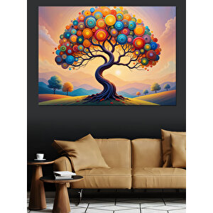 Balonlu Masalsı Renkli Ağaç Dekoratif Kanvas - Mdf Ahşap Tablo
