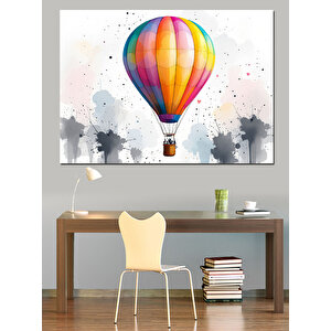 Sulu Boya Sıcak Balon Deseni Dekoratif Kanvas - Mdf Ahşap Tablo 100x140 cm