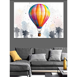 Sulu Boya Sıcak Balon Deseni Dekoratif Kanvas - Mdf Ahşap Tablo 100x140 cm