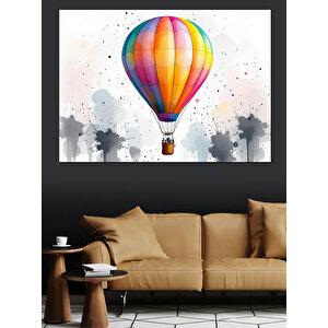 Sulu Boya Sıcak Balon Deseni Dekoratif Kanvas - Mdf Ahşap Tablo 100x140 cm