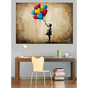 Balon Tutan Çocuk Grafiti Dekoratif Kanvas - Mdf Ahşap Tablo 25x35 cm