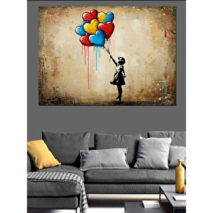 Balon Tutan Çocuk Grafiti Dekoratif Kanvas - Mdf Ahşap Tablo 25x35 cm