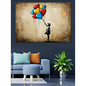 Balon Tutan Çocuk Grafiti Dekoratif Kanvas - Mdf Ahşap Tablo