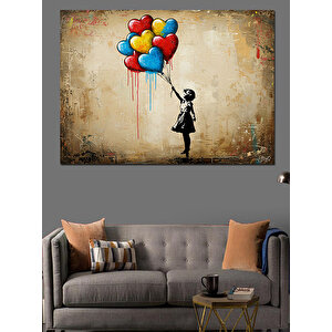 Balon Tutan Çocuk Grafiti Dekoratif Kanvas - Mdf Ahşap Tablo