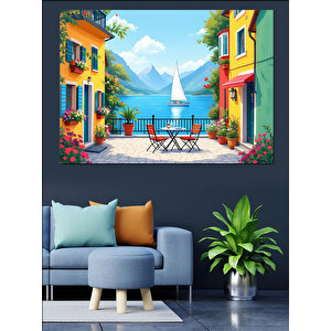 Mavi Deniz Balkon Manzarası Dekoratif Kanvas - Mdf Ahşap Tablo 70x100 cm