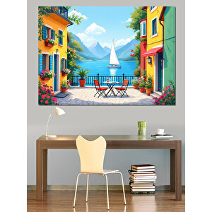 Mavi Deniz Balkon Manzarası Dekoratif Kanvas - Mdf Ahşap Tablo 70x100 cm