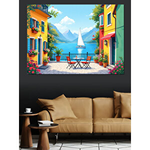 Mavi Deniz Balkon Manzarası Dekoratif Kanvas - Mdf Ahşap Tablo