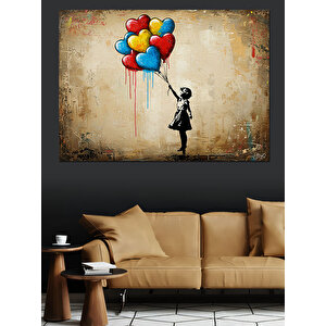Balon Tutan Çocuk Grafiti Dekoratif Kanvas - Mdf Ahşap Tablo 70x100 cm