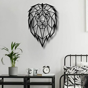 Geometrik Aslan Kafası Metal Duvar Dekoru