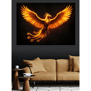 Altın Tüyleriyle Anka Kuşu Dekoratif Kanvas - Mdf Ahşap Tablo