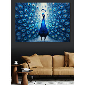 Gururlu Mavi Tavus Kuşu Dekoratif Kanvas - Mdf Ahşap Tablo 100x140 cm