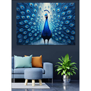 Gururlu Mavi Tavus Kuşu Dekoratif Kanvas - Mdf Ahşap Tablo 100x140 cm