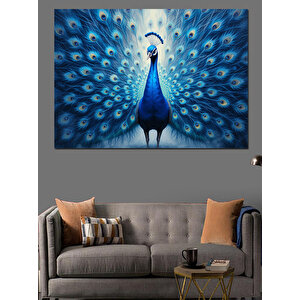 Gururlu Mavi Tavus Kuşu Dekoratif Kanvas - Mdf Ahşap Tablo 100x140 cm