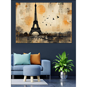 Eyfel Kulesi Kuşlarla Manzara Dekoratif Kanvas - Mdf Ahşap Tablo 100x140 cm