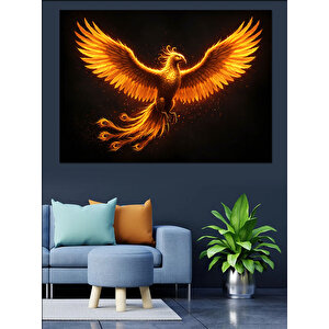 Altın Tüyleriyle Anka Kuşu Dekoratif Kanvas - Mdf Ahşap Tablo 100x140 cm